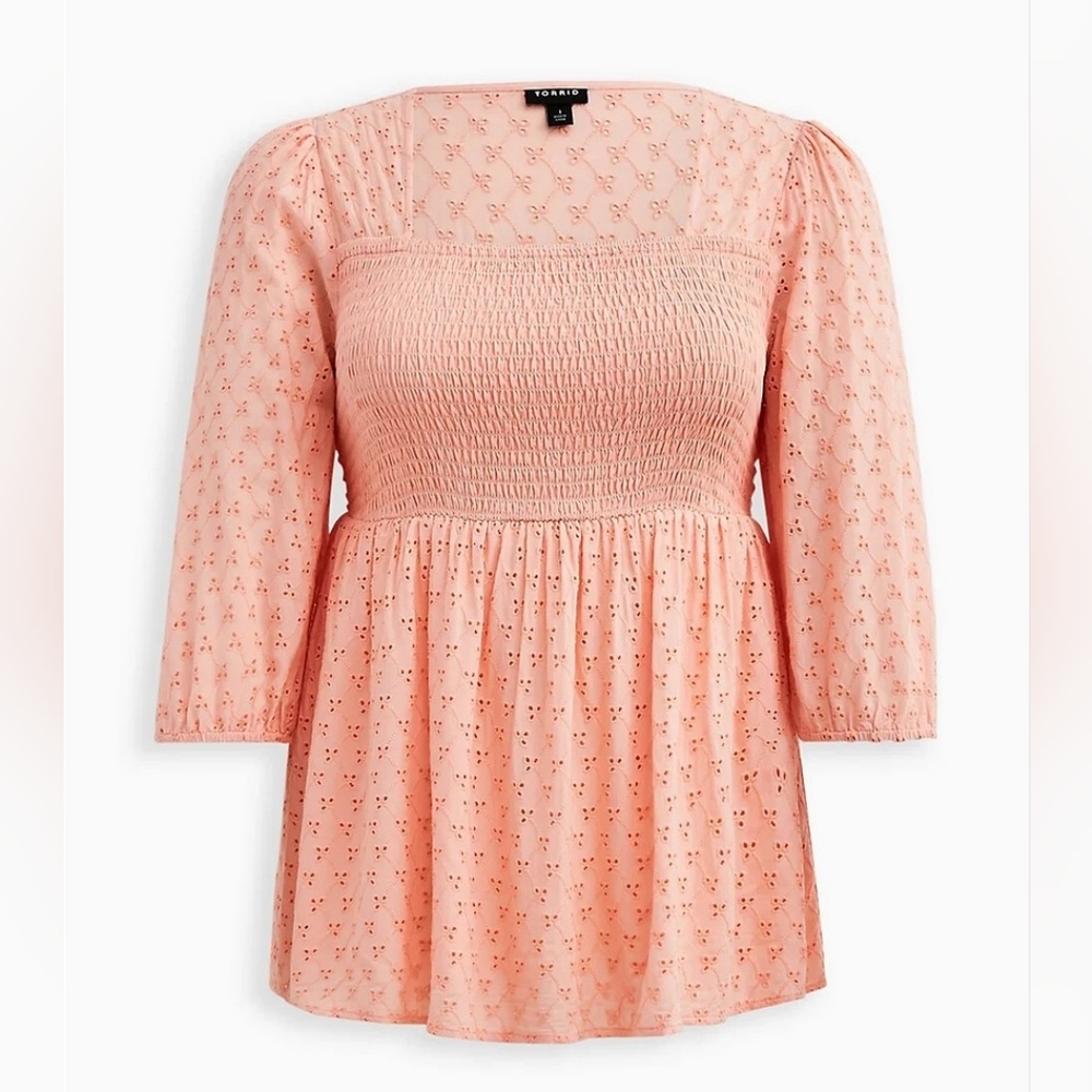 Torrid Voile Eyelet Smocked Babydoll Top